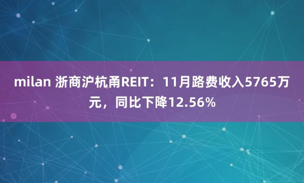 milan 浙商沪杭甬REIT：11月路费收入5765万元，同比下降12.56%
